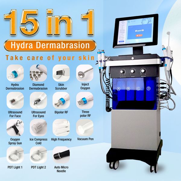 NOUVEAU 15 en 1 hydro dermabrasion visage nettoyage en profondeur hydrafacial Machine Eau Aqua Facial Hydra Dermabrasion système