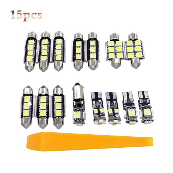 Nuevo 15 Uds blanco LED coche Interor bombillas decorativas paquete Kit mapa cúpula paso lámpara para VW Volkswagen Golf6 MK6 GTI 2010-2015