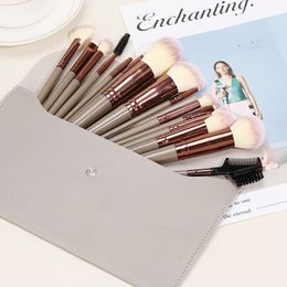 Nouvel ensemble de pinceaux de maquillage sablier de 15 pièces, fond de teint en nylon et laine douce, fard à joues, fard à paupières, pli, correcteur, eye-liner, outil de maquillage à manche en métal bronze foncé