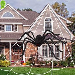 Nieuwe 150/200 cm Zwart enge gigantische spider enorme Spider Web Halloween Decoration Home Bar Haunted House Props Holiday Outdoor Decoratie