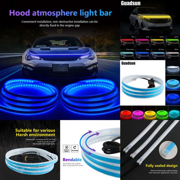 Nuevo capó LED de 150Cm y 180Cm para coche, Control por aplicación RGB, lámpara de ambiente decorativa para circulación diurna Flexible, faro de barra de luz de 12V