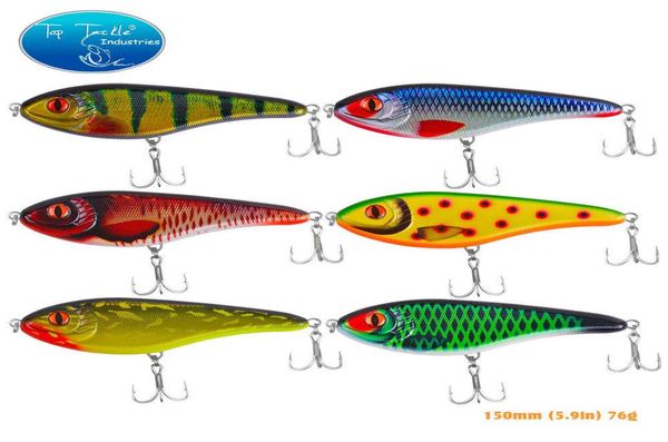 Nuevo 150 mm 76 g Muskie Pike Calidad Jerk Bait Señuelo de pesca Jerkbait duro artificial de hundimiento lento Estañado Fortalecer anzuelos triples 2297426