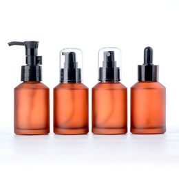 Nieuwe 15 ml 30 ml 60 ml 100ml Amber Glasfles Beschikbare Lotion Spray Pump Container Lege Hervulbare Reizen Cosmetische Cream Shampoo Flessen