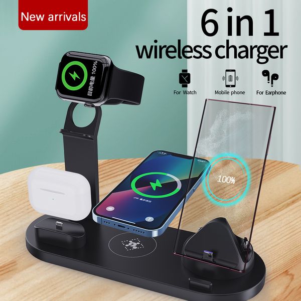 Nouvelle station de chargement sans fil 15 W 6 en 1 compatible avec Samsung iPhone Apple Watch AirPods Pro Qi chargeur rapide pour téléphone portable intelligent type-c Android