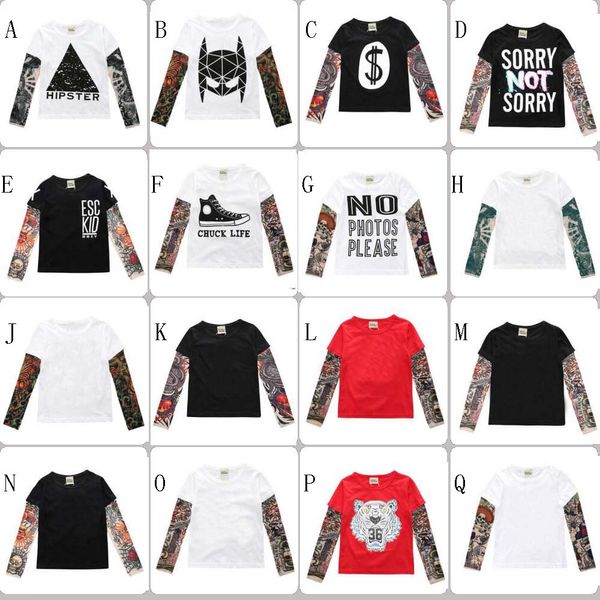 NOUVEAU 16 Styles garçons Enfants Vêtements T-shirt 100% Coton Tatouage Imprimer À Manches Longues O-cou T-shirt garçon printemps automne t-shirt