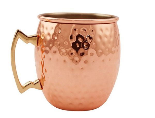 Nuevas tazas de cobre de 530 ml Moscú Taza chapada de cobre tazas de acero inoxidable taza de cobre martillo tazas seguras con mango
