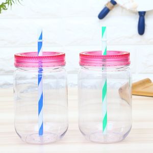Nieuwe 16oz Creatieve Plastic Mason Jar met stro en deksel Zomer Drinkwaren Reismok voor koud water