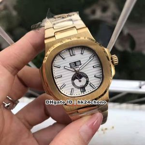 Nieuwe 17 Stijl Horloges Nautilus Jaarlijkse Kalender Maan Fase Autoamtic Mens Horloge 5726 White Dial 18K Gold Strap Heren Horloges
