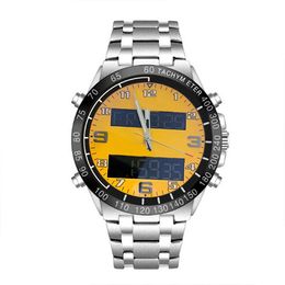 Nieuwe 1884 Men Bekijk Dual Time Zone Elektronische aanwijzer Display Gele Dial Quartz Mens Sport Watches Montre de Luxe Chronograph Polshipches Male Clock