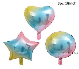 Nieuwe 18inch gradiënt hartvormige vijfpuntige sterfolie ballon regenboog aluminium ballon verjaardagsfeestje decoraties rrb144964296546