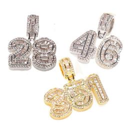 Nuevo oro de 18 quilates Bling Cubic Zirconia 0-9 Números Collar colgante Iced Out Diamond DIY Número deportivo personalizado Regalo de joyería de Hip Hop para 2809