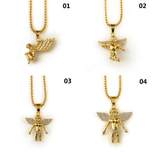 Nieuwe 18K Vergulde Jongen Angel Girl Angels Hanger Micro Angel Stuk Ketting Voor Mannen Vrouwen Hip Hop Charm sieraden Gratis Verzending