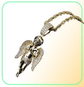 Nieuwe 18K vergulde CZ zirkonia handen gevouwen engel hanger ketting hip hop rock punk rapper sieraden voor mannen en vrouwen4588625