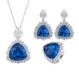 Nieuwe 18K Gold Ploated Luxury Sieraden Set Designer Sieradenset Sapphire hanger ketting oorbellen ringfeestje Holiday Prom Date Fotografie mode -accessoires