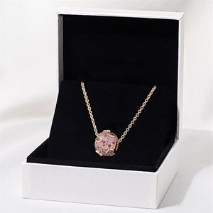 Nouveau 18K lèvre baiser pendentif collier disque brillant ZC zircon or rose chaîne de perles romantique adapté au style Pandora original girly cha2972