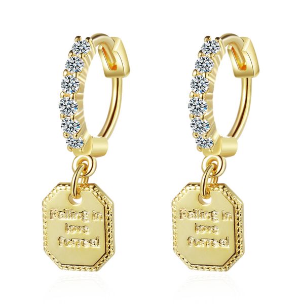 Nouveau 18K jaune blanc plaqué or complet Bling CZ lettre étiquette boucles d'oreilles cerceaux pour hommes femmes pour fête de mariage beau cadeau