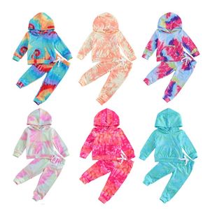 Nieuwe 18m-6Y baby meisjes stropdas dye kleding sets baby meisje lange mouw hoodies + kind broek kinderen outfits set peuter