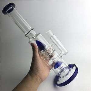 Nouveaux tuyaux d'eau en verre de bong de 18mm avec 14,5 pouces femelle bleu lumière fusée épais recycleur capiteux bécher bongs pour fumer de l'eau en verre