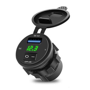 Nieuwe 18W QC 3.0 USB Telefoon Autolader Socket Digitale Display Voltmeter USB Charger Socket Met AAN-UIT schakelaar Voor Motorfiets