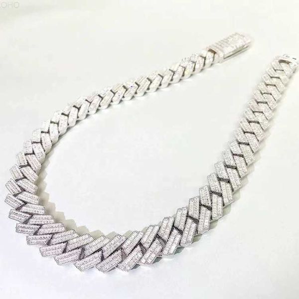 Nouveau 19mm 2 Rangées Feu Libre Baguette Moissanite Chaîne Cubaine 925 Argent Massif Rappeur Cubain Lien Chaîne Hip Hop Collier