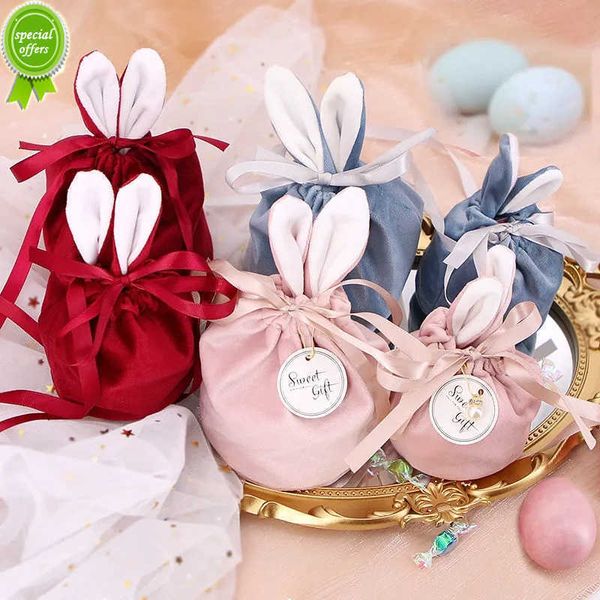 Nouveau 1PC créatif pâques velours sac lapin oreilles cordon velours sac pâques bonbons Biscuit cadeau emballage sac bijoux organisateur