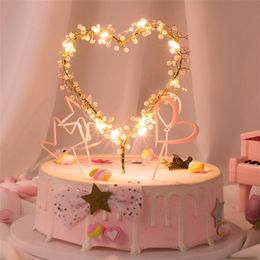 Nouveau 1 PC coeur forme LED perle décoration de gâteau bébé joyeux anniversaire mariage Cupcakes fête gâteau décoration outil Y200618226L