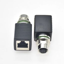 Nuevo 1pc M12 4 Pin D Codificación al conector femenino RJ45 M12 8 pin A codificando el conector masculino gigabit Ethernet Enchip adaptador para el adaptador Ethernet