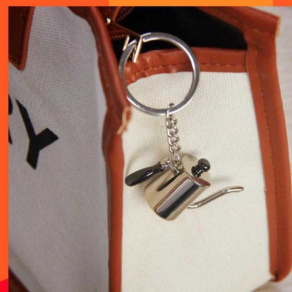 Nouveau 1PC métal porte-clés main brassage Pot café série sac pendentif porte-clés porte-clé voiture bibelot porte-clés pour hommes femmes porte-clés