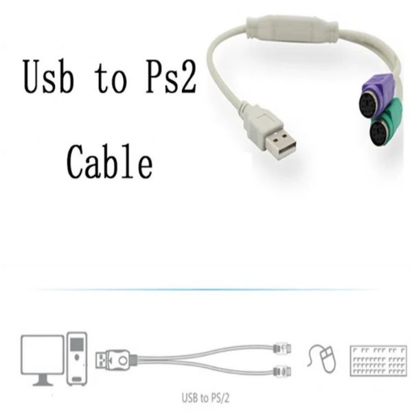 Nouveau 1PC USB mâle à PS / 2 PS2 Femelle Câble de convertisseur Cable Cordon Adaptateur Clavier pour le convertisseur USB vers PS2