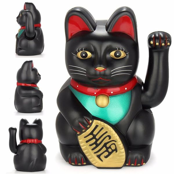 Nouveau 1 pièces 17 85m grand noir classique chanceux richesse électrique clin d'oeil chat agitant chat faisant signe Maneki Feng Shui artisanat décoration de la maison cadeaux 284J