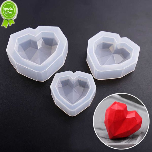 Nuevo 1 Uds 3D amor corazón diseño silicona pastel molde diamante jabón moldes DIY coche colgante yeso yeso corazón molde hecho a mano vela moldes