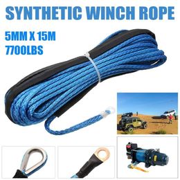 NIEUWE 1PCS Blauw 15m 5mm Synthetische Vezel Streng Off-road Synthetische Towing Lier Touw 7700 lbs voor Meest Auto SUV ATV1716