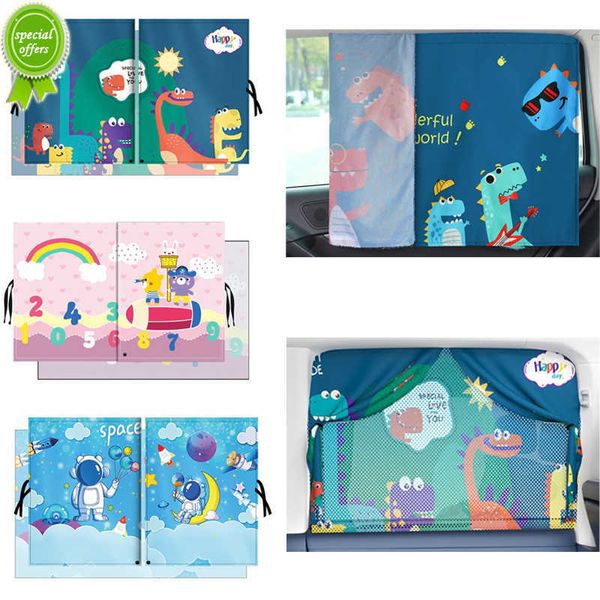 Parasol magnético de doble capa para ventana lateral de coche, protector solar, cortinas de aislamiento térmico, patrón de dibujos animados, parasol para niños, 1 Uds.