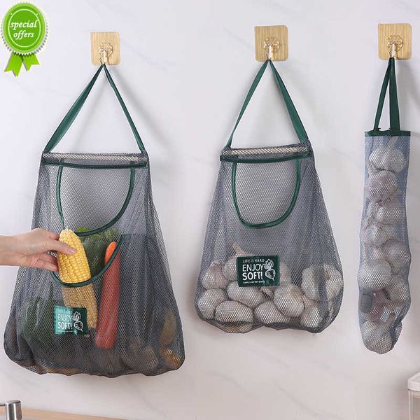 Nuevo 1 Uds. Bolsas de almacenamiento colgantes reutilizables de red de malla organizador de frutas, verduras, ajo, cebolla, bolsa de malla hueca para el hogar, accesorios de cocina