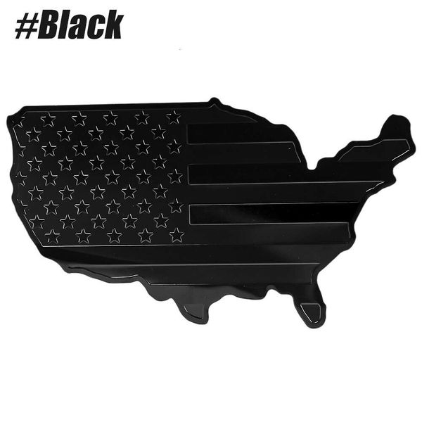 Nouveau 1pcs USA Map National Flag Fender Emblem, American Pattern Stickers Black Metal Badge, 3D Aluminium Car Porte Intéressant Décorer