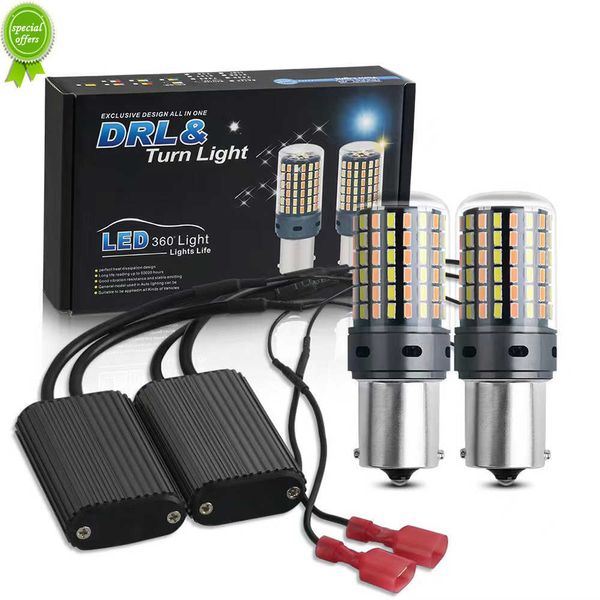 Nouveau 1Set 1156 P21W BA15S BAU15S PY21W 7440 W21W WY21W T20 3014 120SMD Ambre Blanc Switchback LED Ampoules S25 DRL Clignotant 12V