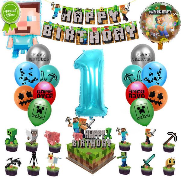 Nouveau 1 Set Métallurgiste Pickcrafter Jeux Fête D'anniversaire Décorations Bannière Caketopper Filo Ballon Pour Enfants Bébé Douche Fournitures