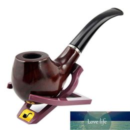 Nouveau 1x Pipe à tabac en bois durable de marque Pipe à fumer (1x Pipe + 1x Support en plastique + 1x Pochette en cuir) Prix d'usine Conception experte Qualité Dernier style