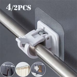 Nuevo 2/4 Uds soporte de barra de cortina ajustable sin clavos ganchos de abrazadera soportes de barra adhesivo cortina de pared Clip fijo estante colgante