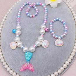 Collier de perles sirène pour filles, 2/5 pièces, ensemble de bracelets, bagues, boucles d'oreilles, jouets pour enfants, accessoires de princesse, cadeaux d'anniversaire pour filles, nouvelle collection