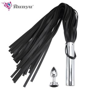 Nouveau 2 en 1 BDSM Bondage Flogger Adulte Femme Jeux Fouet avec Métal Plug Anal Bon pour les Couples Adultes SM Jeux Costumes X0401