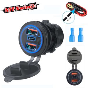 Nouveau chargeur de voiture 2 en 1, Triple prise, adaptateur avec interrupteur tactile, QC 3.0 USB PD type-c, charge rapide 12V/24V, pour camping-car, voiture, bateau