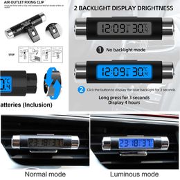 Nieuwe 2 IN 1 elektronische autoklok Thermometer Tijdhorloge Autoklokken Lichtgevend LCD digitaal display Dashboard Stylingaccessoires