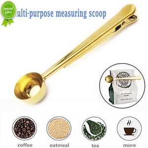 Nouveau 2 en 1 longue poignée en acier inoxydable cuillère à café pince d'étanchéité expresso grains de café poudre mesure Scoop outil multifonction