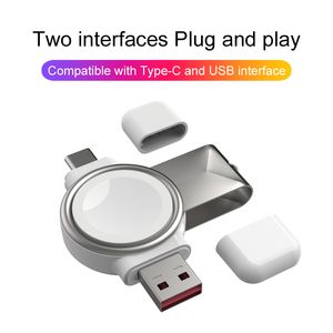 New 2 in 1 Magnetic Wireless Charger for Apple Watch 7 6 Portable Fast Qi Type-C USB Interface Charging Dock Station fit iWatch Series SE 5 4 3