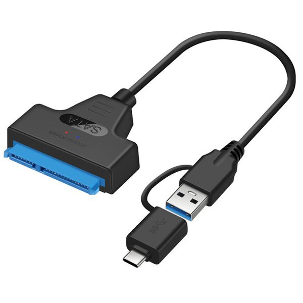 Nouveau câble adaptateur 2 en 1 SATA vers USB3.0 type-c jusqu'à 6 Gbps prise en charge haute vitesse disque dur externe SSD 2.5 pouces 22 broches Sata