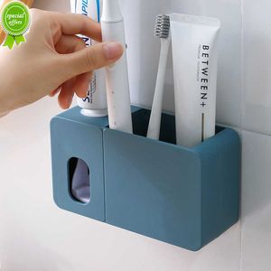 Nuevo dispensador de pasta de dientes 2 en 1 con soporte para cepillo de dientes montaje en pared exprimidor automático de pasta de dientes organizador de baño accesorios de baño