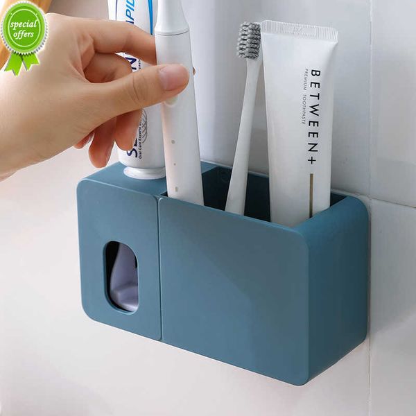 Nouveau distributeur de dentifrice 2 en 1 avec porte-brosse à dents montage mural automatique dentifrice presse-agrumes organisateur de bain accessoires de salle de bain