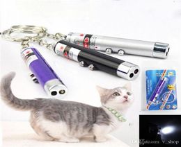 Nouveau anneau de clé de stylo de pointeur laser rouge 2 IN1 avec lumière LED blanche Show Portable Infrared Stick Funny Tease Cats Pet Toys with Retail P5027283