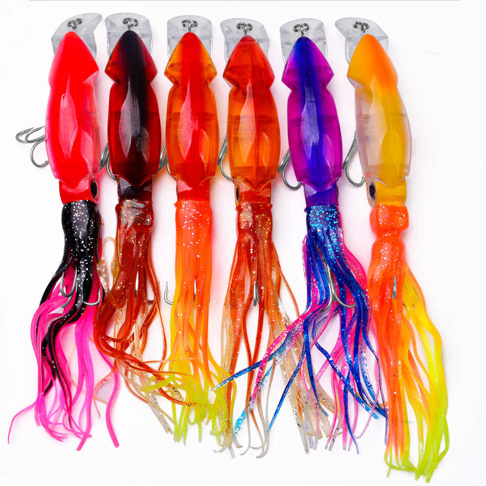 Novo 200pcs/conjunto 6 cor 18cm 19g Simulação Squid Fishing Lure Bait Kit Squids Isces 3D Olhos com barba Lures de peixe gancho de alta qualidade K1645